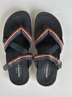 Merrell Women’s Navy Turbulence Thong Sandals with Multi-color Velcro Straps 6
